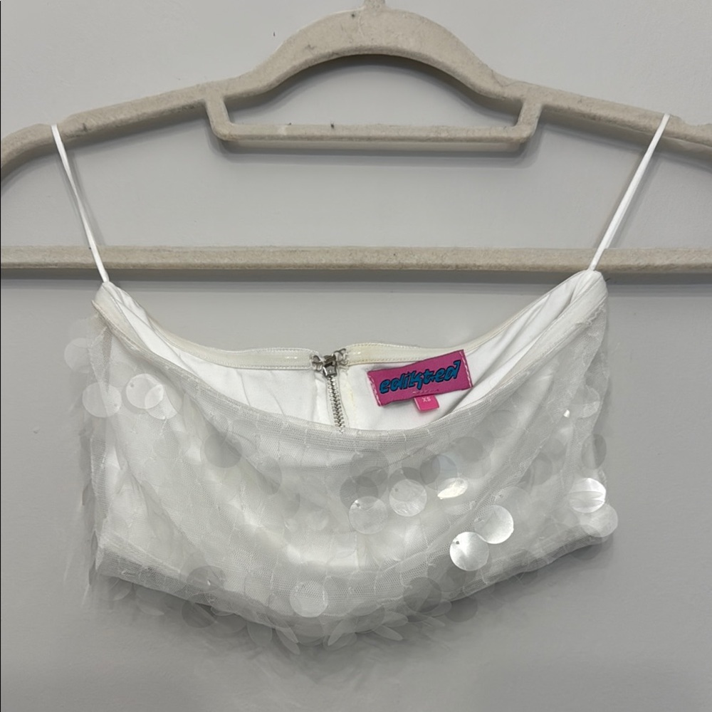 White Sequin Crop Top and Skirt Set